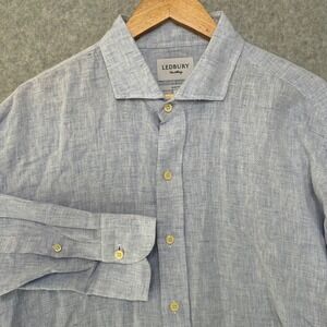 Ledbury Fine Shirting Mens XL Slim Fit Long Sleeve Button Up Linen Blend‎ Shirt